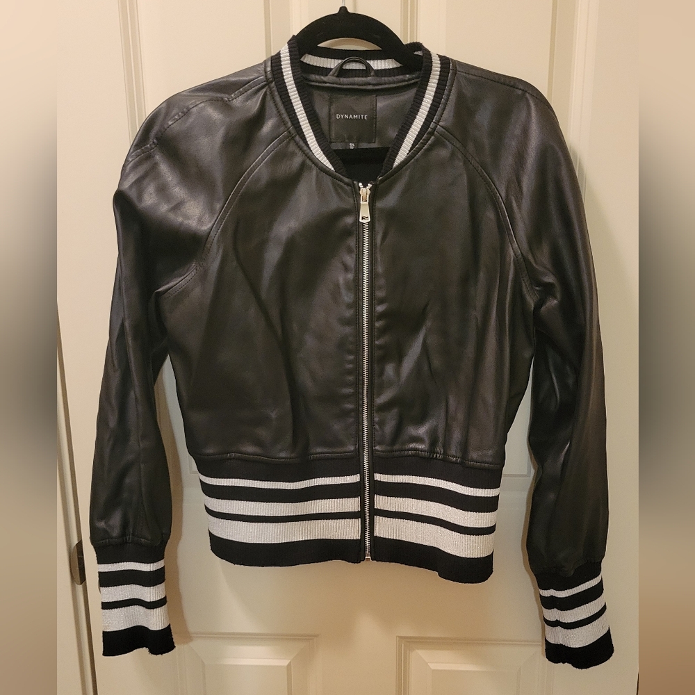 Black Faux Leather Bomber Jacket